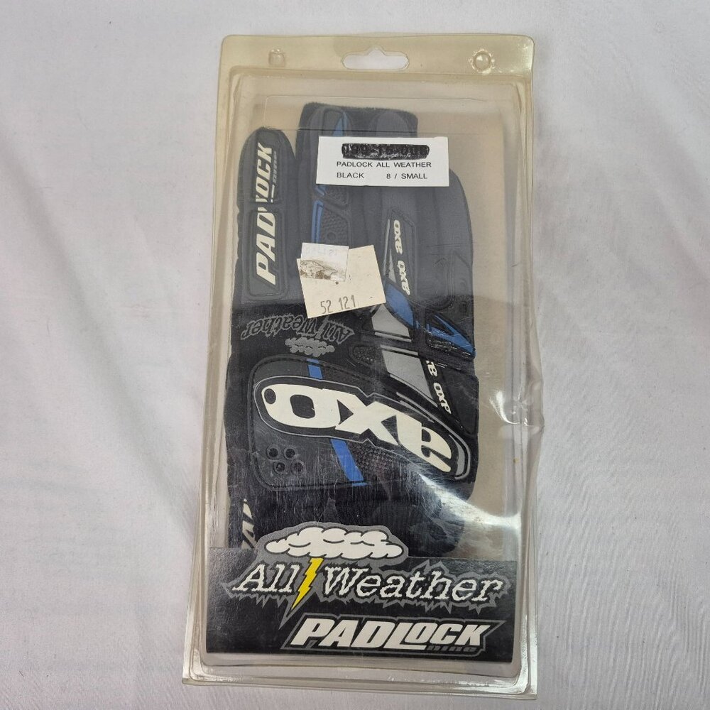 AXO Padlock All Weather Motocross Gloves Sz 8 Black 1998 VINTAGE NEW IN BOX!!!